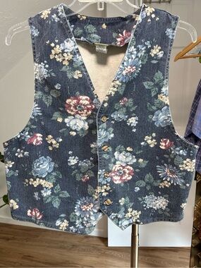 Vintage denim vest with floral print, Vivaldi Jeanswear size large